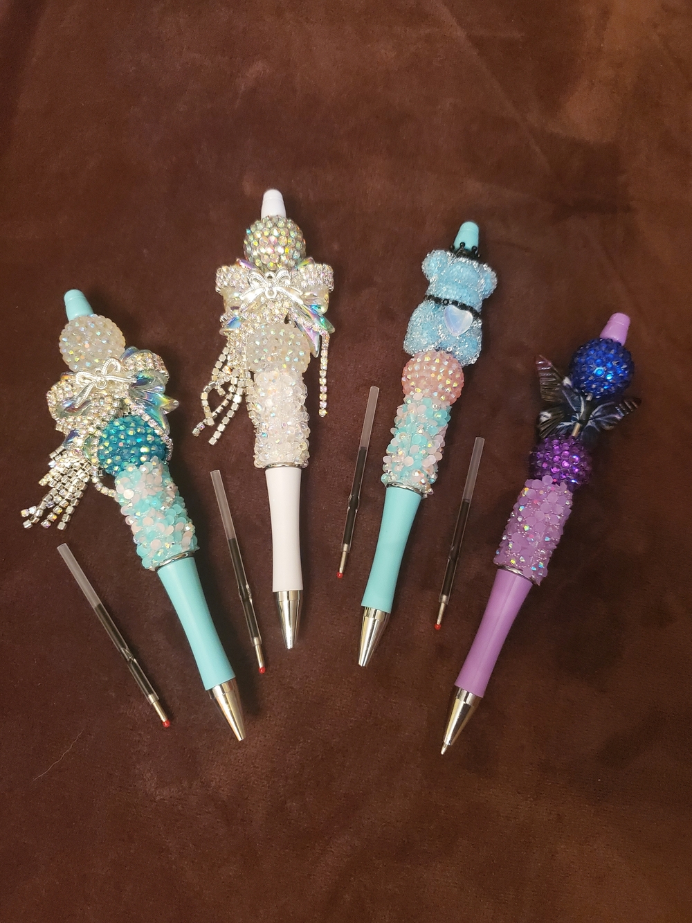 Sparkle Beaded Kids Pen - Blue, White, Aqua, Purple w/ink refill